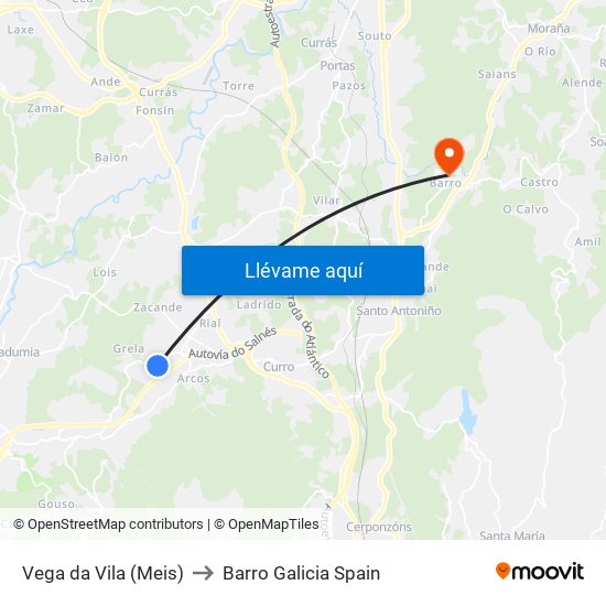 Vega da Vila (Meis) to Barro Galicia Spain map