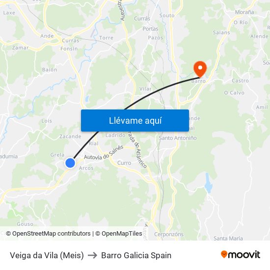 Veiga da Vila (Meis) to Barro Galicia Spain map