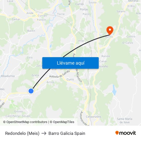 Redondelo (Meis) to Barro Galicia Spain map