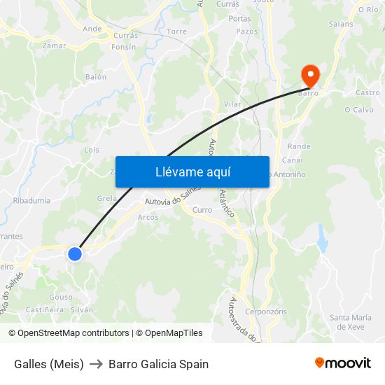 Galles (Meis) to Barro Galicia Spain map