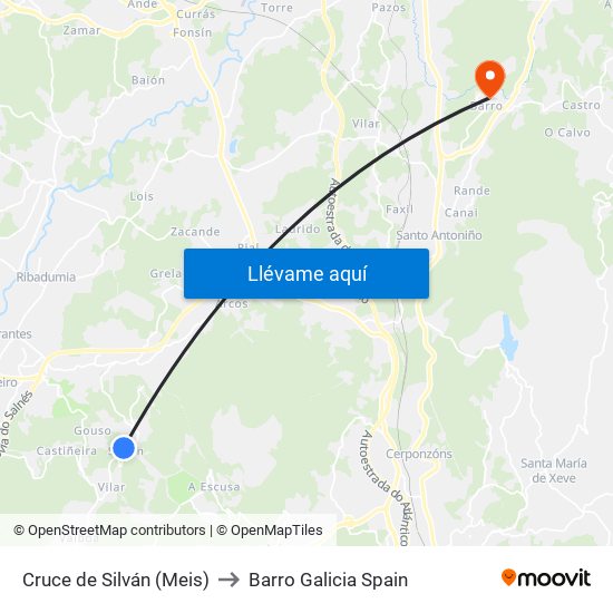 Cruce de Silván (Meis) to Barro Galicia Spain map