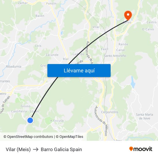 Vilar (Meis) to Barro Galicia Spain map