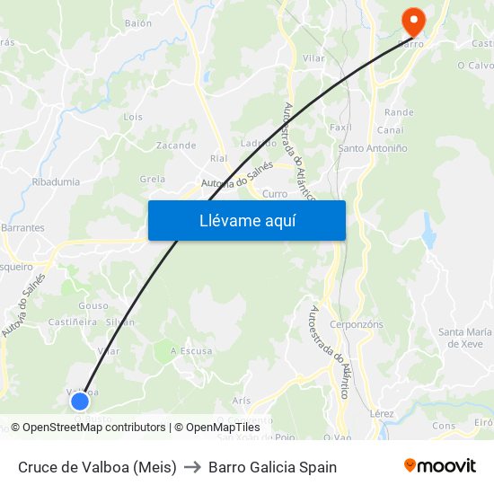 Cruce de Valboa (Meis) to Barro Galicia Spain map