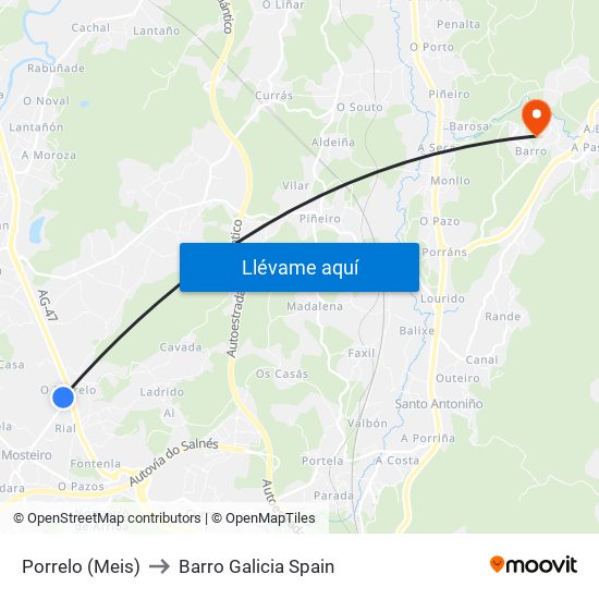 Porrelo (Meis) to Barro Galicia Spain map