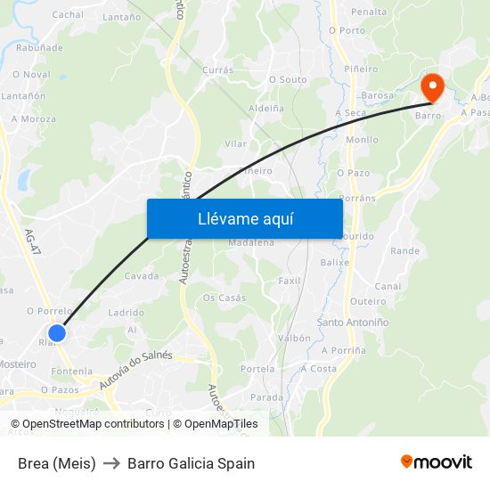 Brea (Meis) to Barro Galicia Spain map