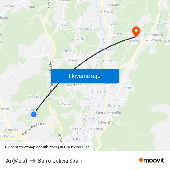 Ai (Meis) to Barro Galicia Spain map
