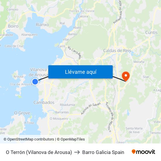 O Terrón (Vilanova de Arousa) to Barro Galicia Spain map