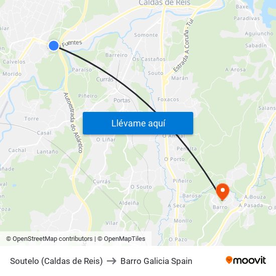 Soutelo (Caldas de Reis) to Barro Galicia Spain map