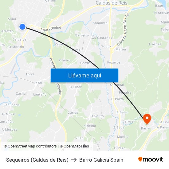 Sequeiros (Caldas de Reis) to Barro Galicia Spain map