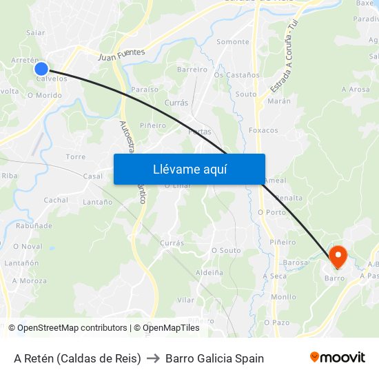 A Retén (Caldas de Reis) to Barro Galicia Spain map