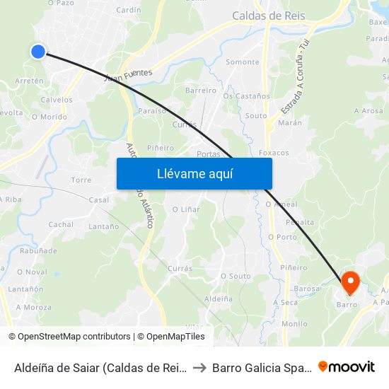 Aldeíña de Saiar (Caldas de Reis) to Barro Galicia Spain map