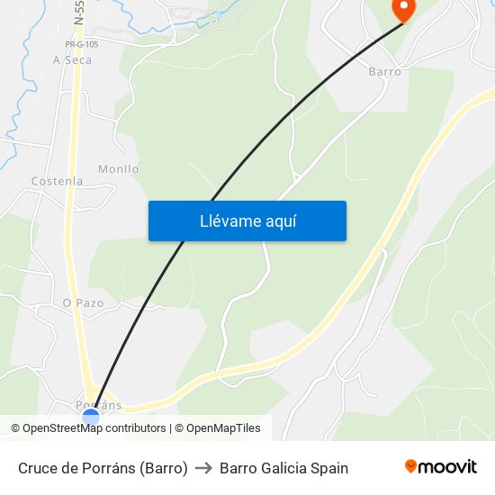 Cruce de Porráns (Barro) to Barro Galicia Spain map