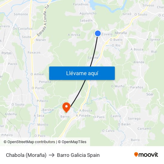 Chabola (Moraña) to Barro Galicia Spain map