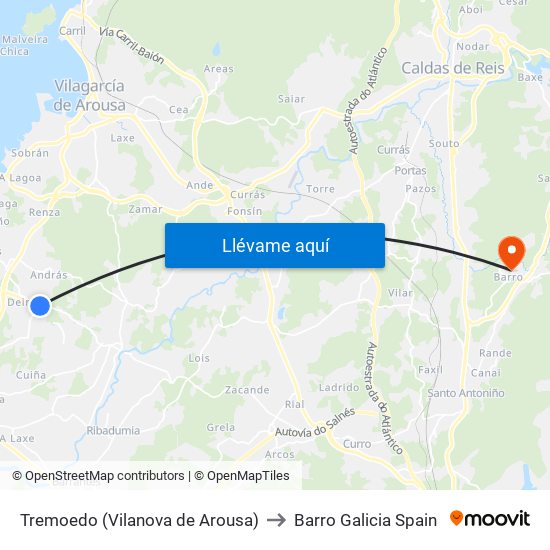 Tremoedo (Vilanova de Arousa) to Barro Galicia Spain map
