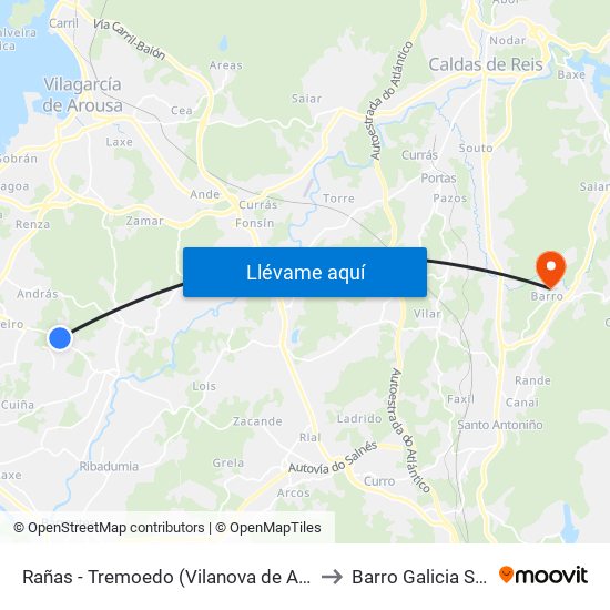 Rañas - Tremoedo (Vilanova de Arousa) to Barro Galicia Spain map