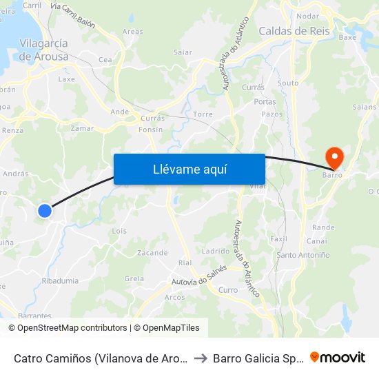 Catro Camiños (Vilanova de Arousa) to Barro Galicia Spain map