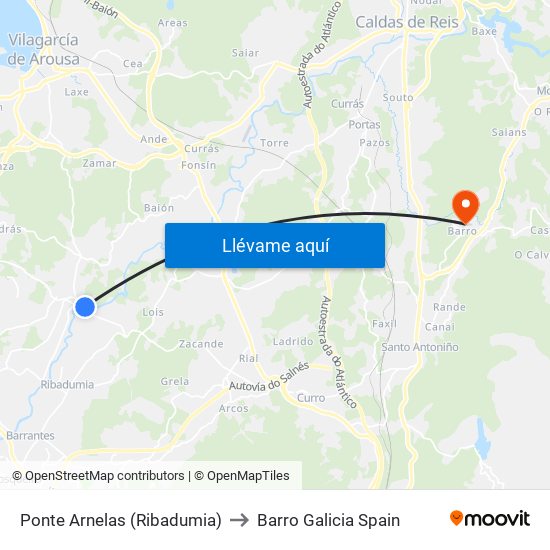 Ponte Arnelas (Ribadumia) to Barro Galicia Spain map