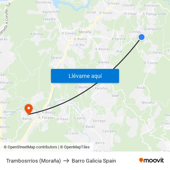Trambosrríos (Moraña) to Barro Galicia Spain map