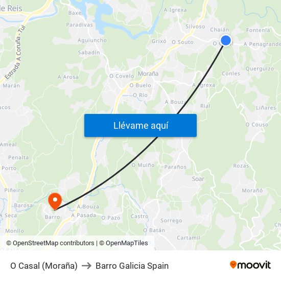 O Casal (Moraña) to Barro Galicia Spain map