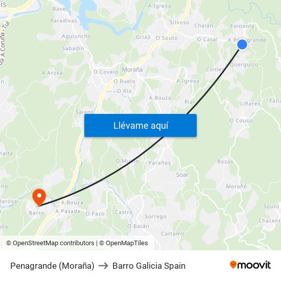 Penagrande (Moraña) to Barro Galicia Spain map