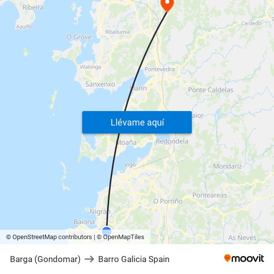 Barga (Gondomar) to Barro Galicia Spain map