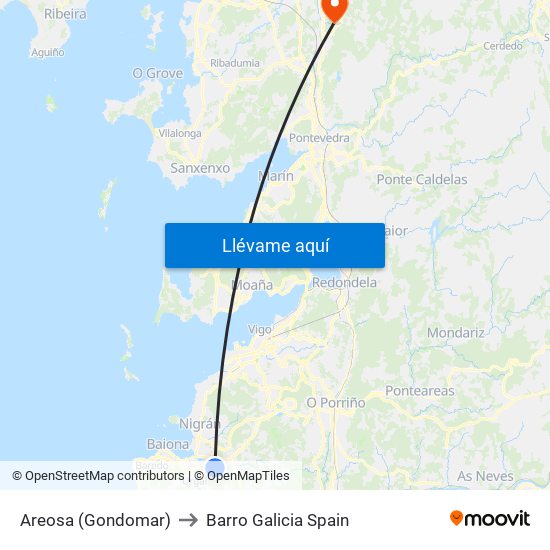 Areosa (Gondomar) to Barro Galicia Spain map