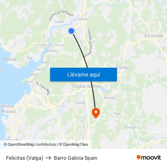 Felicitas (Valga) to Barro Galicia Spain map