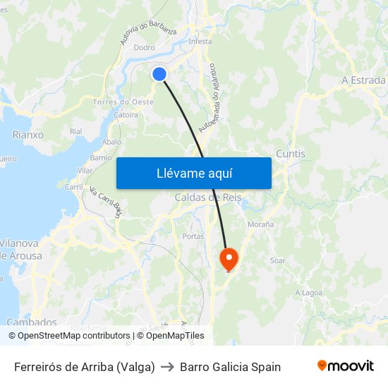 Ferreirós de Arriba (Valga) to Barro Galicia Spain map