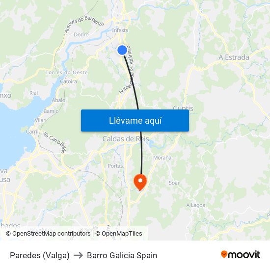 Paredes (Valga) to Barro Galicia Spain map