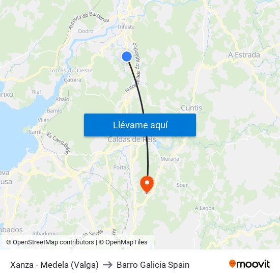 Xanza - Medela (Valga) to Barro Galicia Spain map