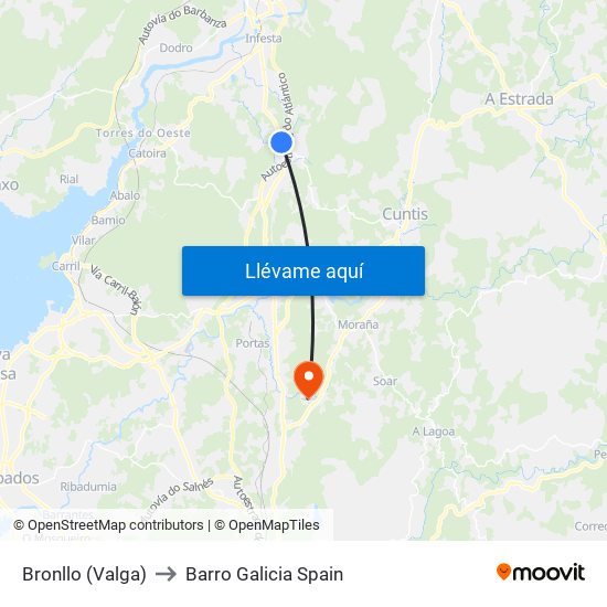 Bronllo (Valga) to Barro Galicia Spain map