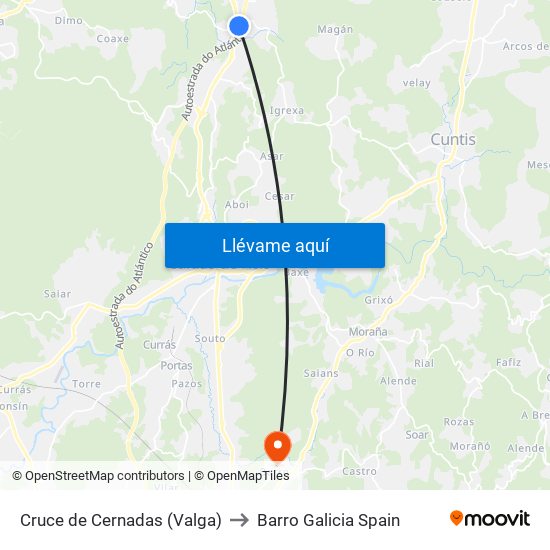 Cruce de Cernadas (Valga) to Barro Galicia Spain map