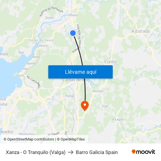 Xanza - O Tranquilo (Valga) to Barro Galicia Spain map
