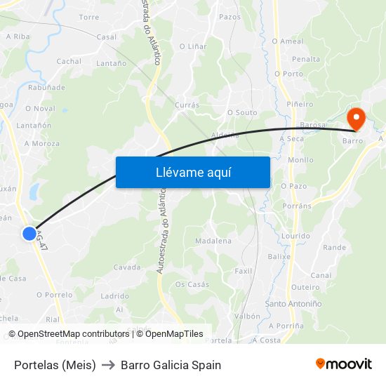 Portelas (Meis) to Barro Galicia Spain map