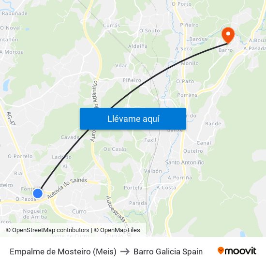 Empalme de Mosteiro (Meis) to Barro Galicia Spain map