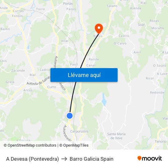 A Devesa (Pontevedra) to Barro Galicia Spain map