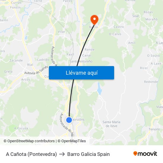 A Cañota (Pontevedra) to Barro Galicia Spain map