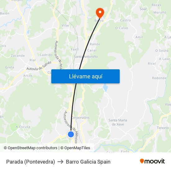 Parada (Pontevedra) to Barro Galicia Spain map