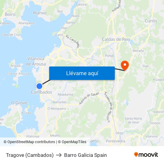 Tragove (Cambados) to Barro Galicia Spain map