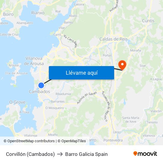 Corvillón (Cambados) to Barro Galicia Spain map