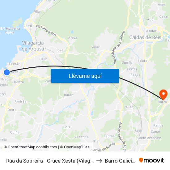 Rúa da Sobreira - Cruce Xesta (Vilagarcía de Arousa) to Barro Galicia Spain map