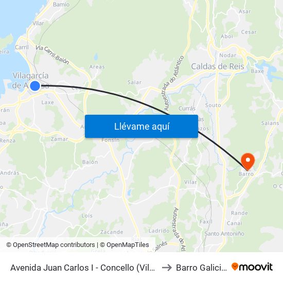 Avenida Juan Carlos I - Concello (Vilagarcía de Arousa) to Barro Galicia Spain map