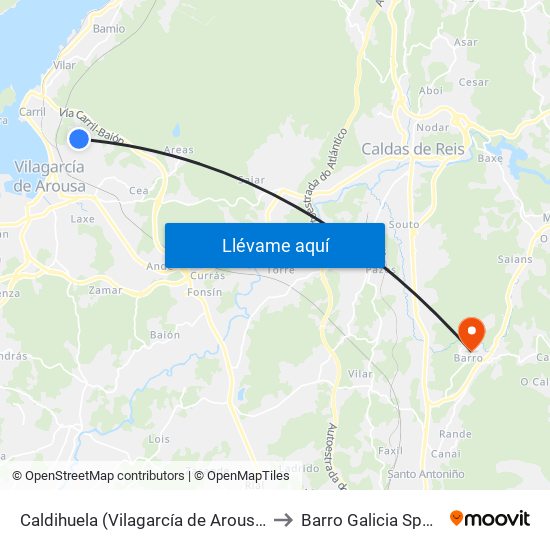 Caldihuela (Vilagarcía de Arousa) to Barro Galicia Spain map