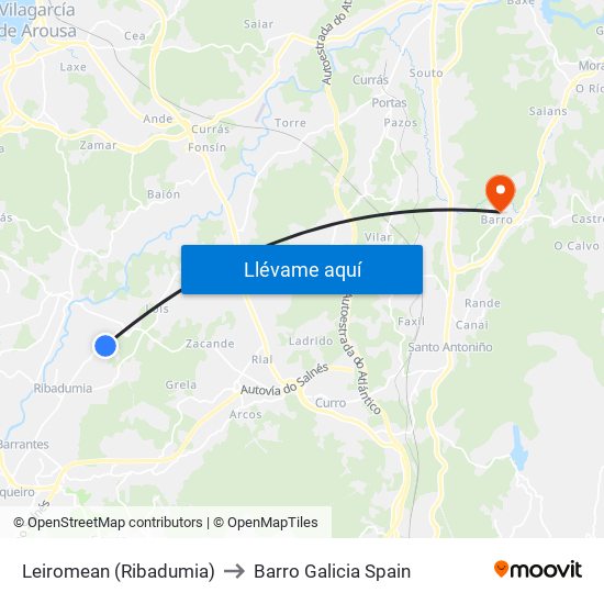 Leiromean (Ribadumia) to Barro Galicia Spain map