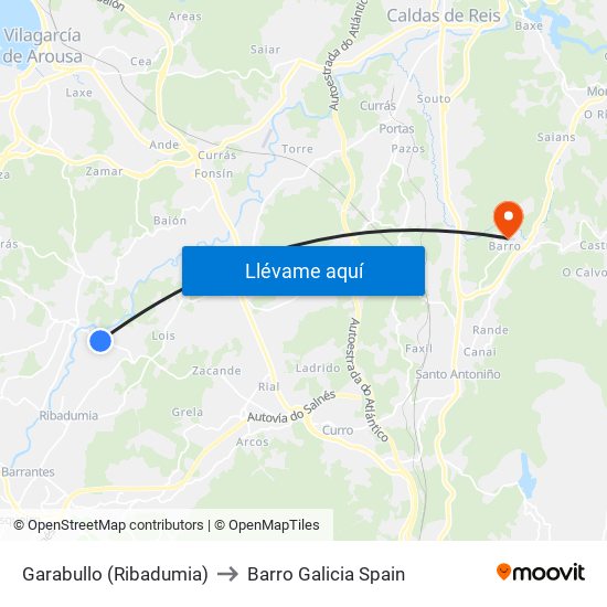 Garabullo (Ribadumia) to Barro Galicia Spain map