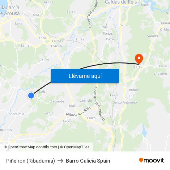 Piñeirón (Ribadumia) to Barro Galicia Spain map