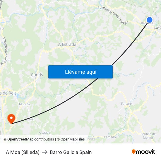 A Moa (Silleda) to Barro Galicia Spain map