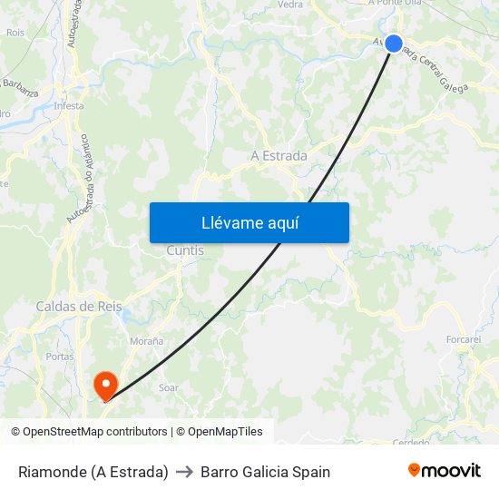 Riamonde (A Estrada) to Barro Galicia Spain map