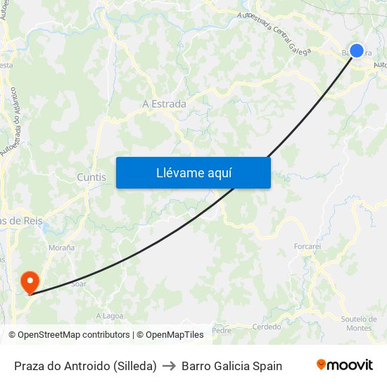 Praza do Antroido (Silleda) to Barro Galicia Spain map