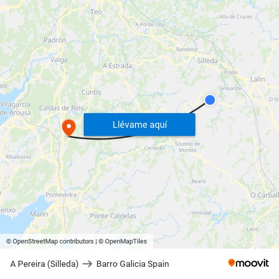 A Pereira (Silleda) to Barro Galicia Spain map